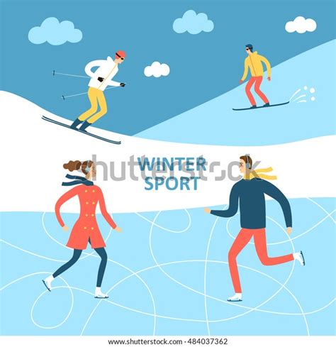 Winter Activities Cartoon Illustration Active People Stock Vector Royalty Free 484037362