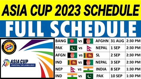 Asia Cup 2023 Schedule TimeTable Asia Cup Schedule 2023 Pakistan