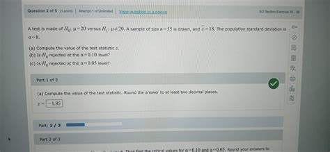 Solved A Test Is Made Of H Versus H A Sample Chegg