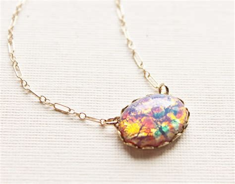 Vintage Glass Opal Necklacegold Filled Or Sterling Etsy