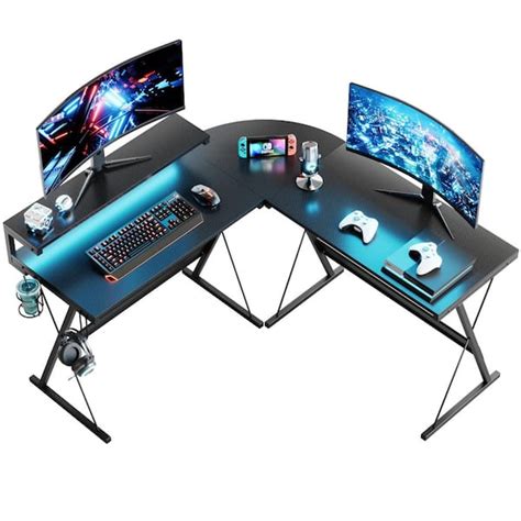 Bestier 65 In L Shaped Gaming Desk With Monitor Stand Carbon Fiber D446w Gamd The Home Depot