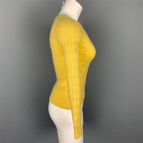 Ralph Lauren Black Label Size S Yellow Cashmere Cable Knit Sweater For Sale At 1stdibs