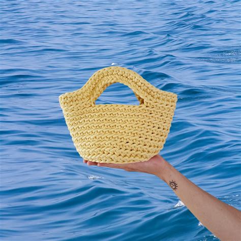 Crochet Mini Tote Bag Crochet Yellow Bag Handmade Chunky Yarn Bag Chunky Crochet Tote Small