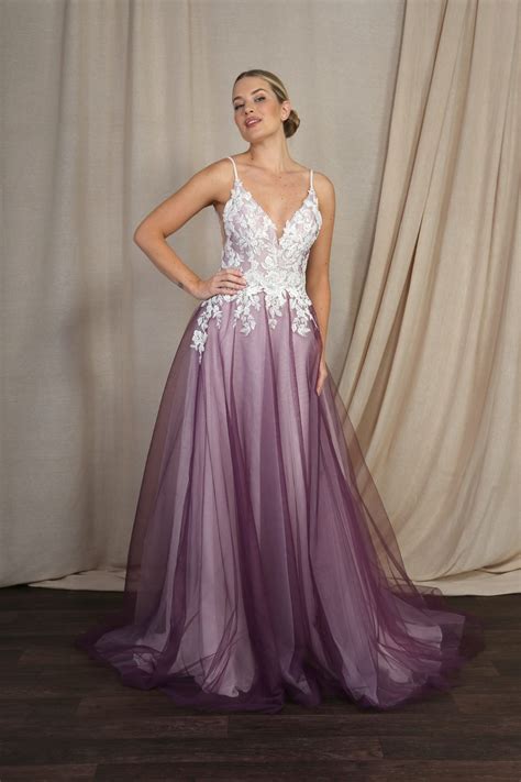 Plunge Neckline Chiffon And Tulle Ballgown Emma Bridals