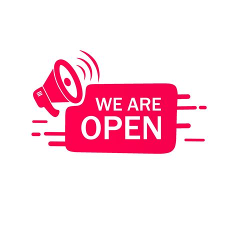 We Are Open Banner Design On White Background Megaphone Icon Flat