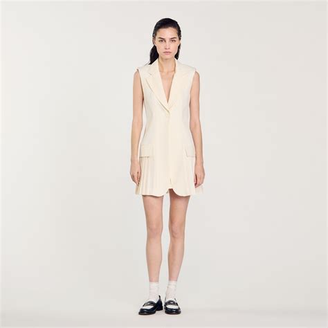 Short Pleated Suit Dress White Beige For Women Sandro Paris