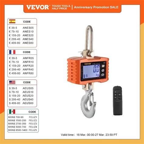 VEVOR Balance Grue Num Rique 1000 Kg Peson Lectronique En Aluminium