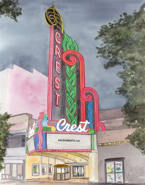 The Crest Theater K Street Sacramento Ca Giclee Art Print Neon Lan