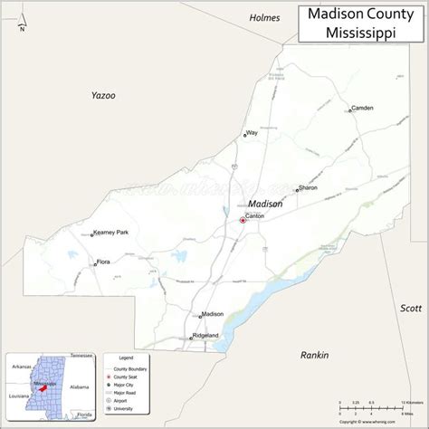 Map Of Madison County Mississippi Showing Cities Highways And Important