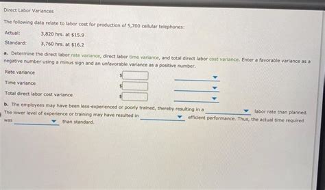 Solved Direct Labor Variances The Following Data Relate To Chegg