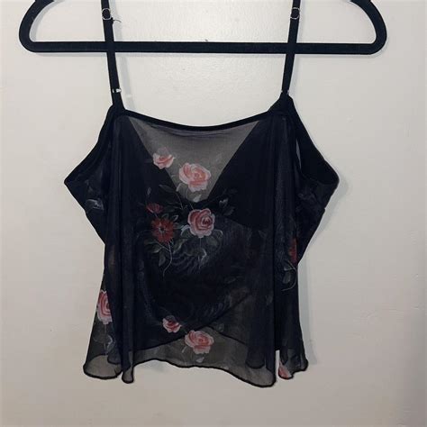 Black Floral Whimsigoth Top Sheer And Slightly Depop