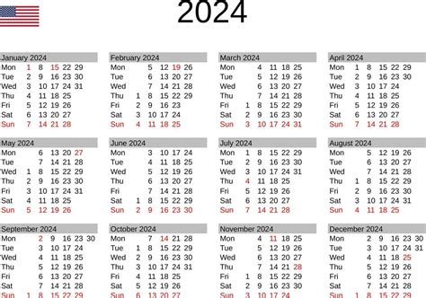 año 2024 calendario en Inglés con unido estados Días festivos 22819486