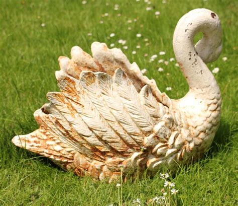 Two Victorian Cast Iron White Swan Planters Weathered Garden Pots C