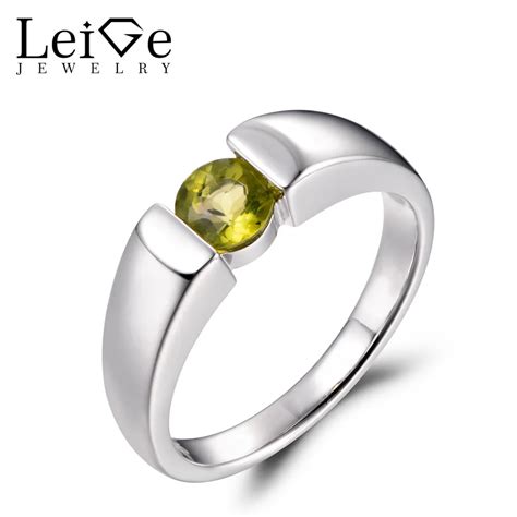 Leige Jewelry Natural Peridot Wedding Rings August Birthstone Round