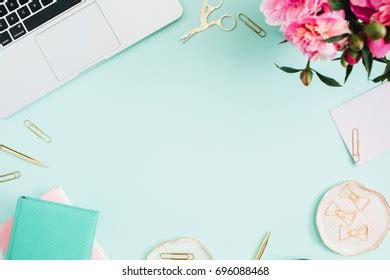 Flat Lay Home Office Desk Female Stock Photo Shutterstock