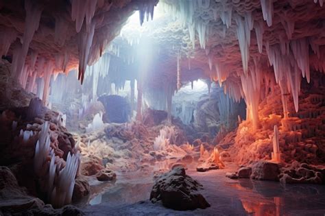 Premium Photo An Otherworldly Cave With Glowing Crystals And Structures