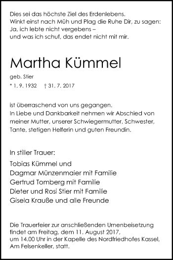 Traueranzeigen Von Martha K Mmel Trauer Hna De