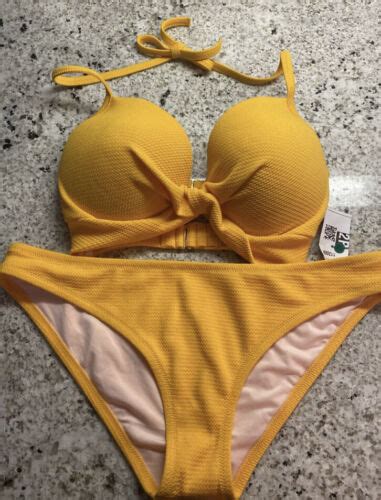 NWT Shade Shore Solid Bright Gold Yellow Hipster Bikini Top 34D