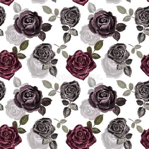 Vintage Style Floral Seamless Pattern With Watercolor Burgundy And