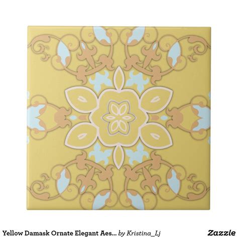 Yellow Damask Ornate Elegant Aesthetic Vintage Ceramic Tile Zazzle In