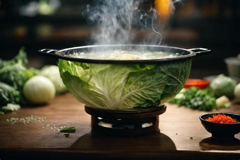 Premium Photo Hot And Boiling Shabu Broth With Cabbage Ar C