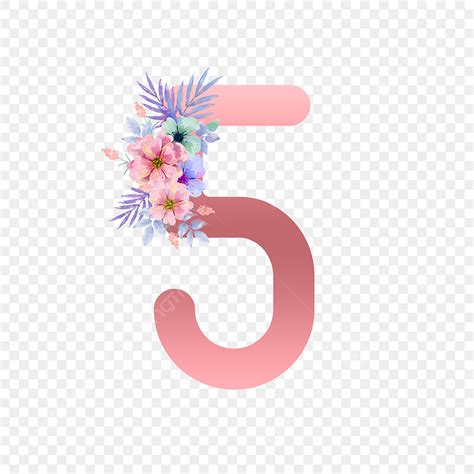 Number 5 Png Image Pink Gradient With Florals Number 5 Pink Gradient