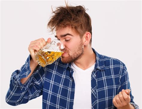 Free Photo Alcohol Guy In Blue Shirt With Beer