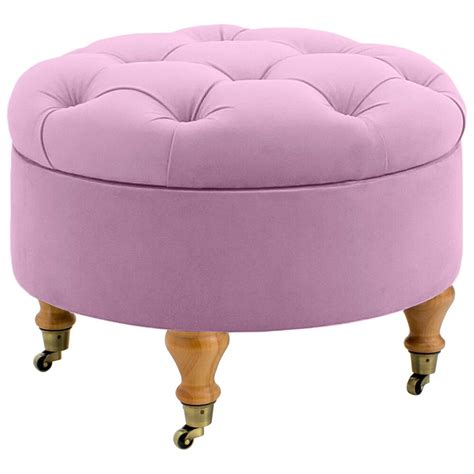 Пуфик круглый сиреневый с ящиком для хранения и светлыми ножками на ...