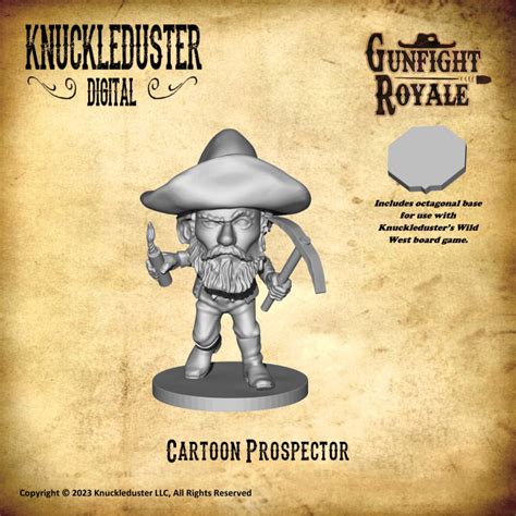 3D Printable The Old Prospector, Cartoon Gunfighter by Knuckleduster Digital