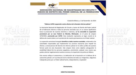 AsociaciÓn Nacional De Magistrados Y Jueces Obtiene SuspensiÓn Contra Efectos De La Reforma