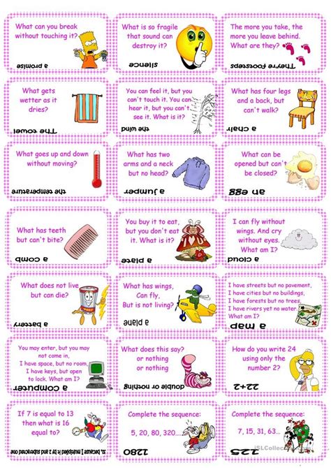 Brain Teasers Riddles And Puzzles Card Game Set 2 Worksheet Free