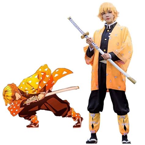 Demon Slayer Kimetsu No Yaiba Agatsuma Zenitsu Cosplay Costume For