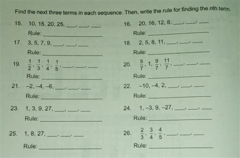 Find The Next Three Terms In Each Sequence Then Write The Rule For Finding The Nth Term