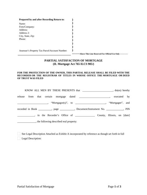 Partial Release Of Property From Mortgage For Corporation Illinois Form