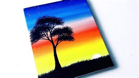 Cara Melukis Sunset Di Kanvas Untuk Pemula Acrylic Painting Tutorial