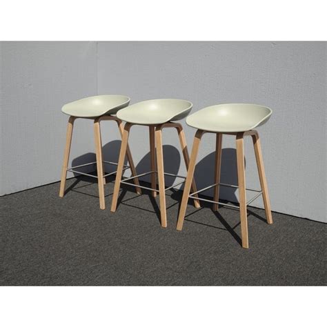 Set Of Three Mid Century Modern Style Lite Sage Green Bar Stools By Hay