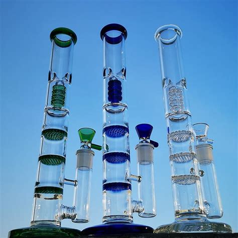 Red Glass Bong Double Honeycomb Percolator Rocky Green King