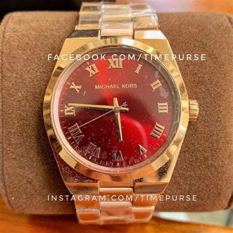 Orig Michael Kors Channing MK6090 Red Dial Rose Gold Stainless Steel