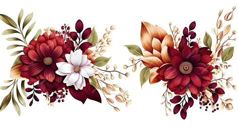 Premium Photo Set Of Watercolor Flower Arrangements Flower Maroon