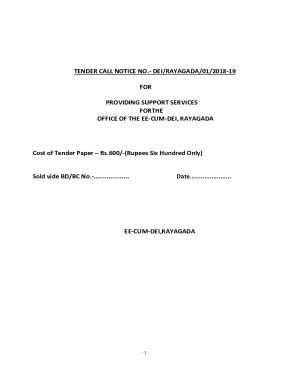 Fillable Online Tender Call Notice No Dei Rayagada Fax Email