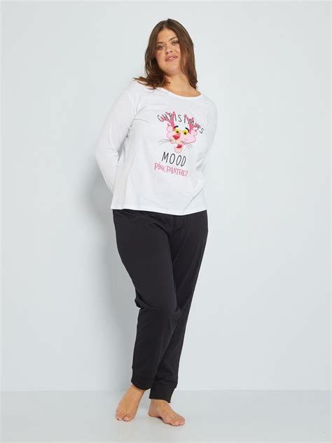 Conjunto De Pijama A Pantera Cor De Rosa Branco Preto Kiabi 25 00