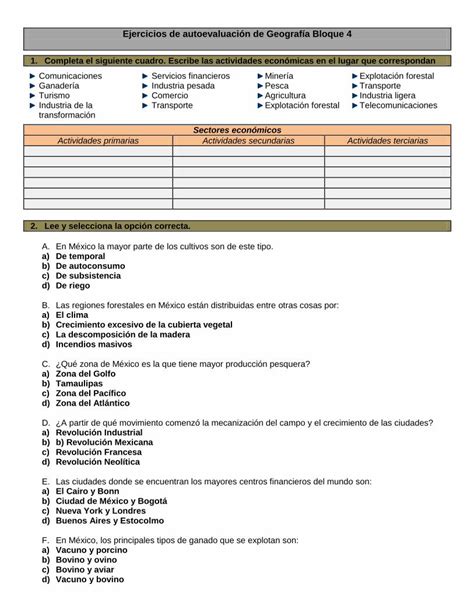 PDF Ejercicios de autoevaluación de Geografía Bloque 4 PDF