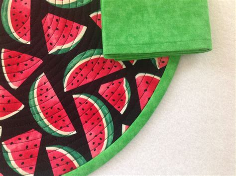 Colorful Watermelon Print Quilted Round Placemat Set Of 2