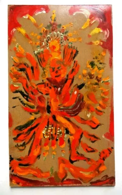 ANCIEN TABLEAU HUILE peinture sur carton scène de genre Shiva Hindou