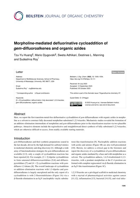 PDF Morpholine Mediated Defluorinative Cycloaddition Of Gem