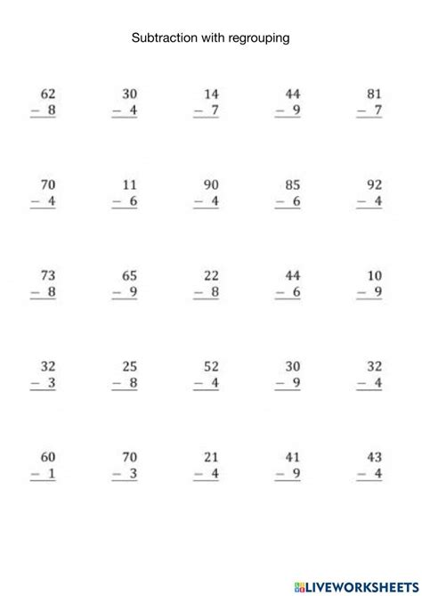 Subtraction With Regrouping Worksheet Worksheet Live Worksheets