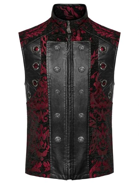 Black And Red Retro Gothic Victorian Jacquard Stand Collar Party Vest