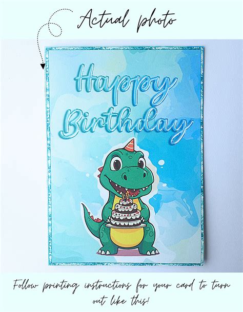 Printable Pastel Dinosaur Birthday Card Green Cute Birthday Card For