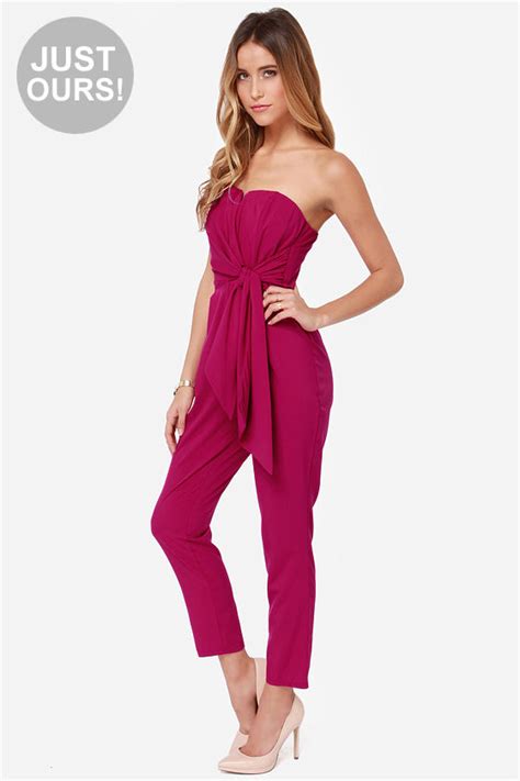 Cute Strapless Jumpsuit Magenta Jumpsuit 43 00 Lulus