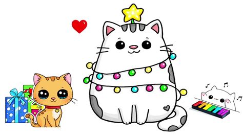 Как нарисовать милого котенка с гирляндой. Новогодние рисунки Пушин ...
